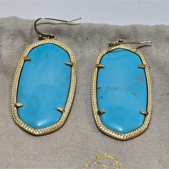 Kendra Scott Veined Turquoise? and Gold Danielle Dangle Earrings - Picture 3 of 5